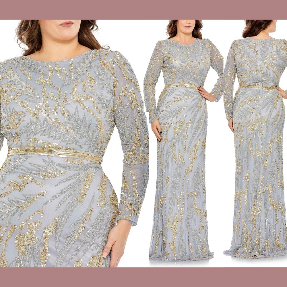 NWT Mac Duggal [ 14W ] 5358 Long Sleeve High Neckline Embellished Gown J1428‎